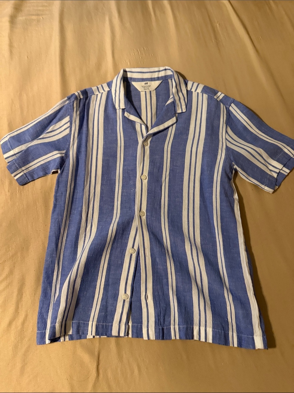 H&M Blue and White Vertical Stripe Short-Sleeve Shirt